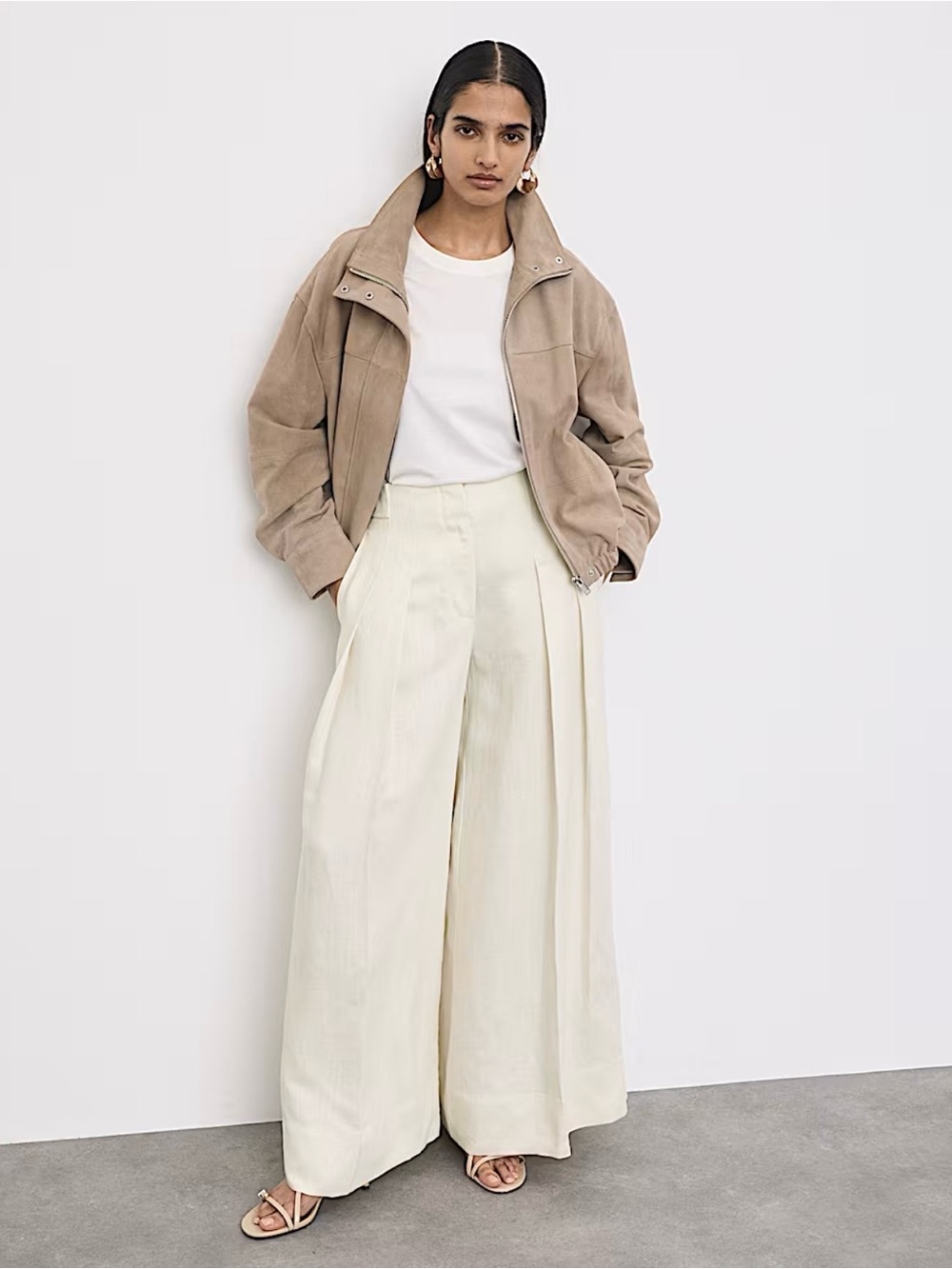 Autograph Wide-Leg Cream Palazzo Trousers